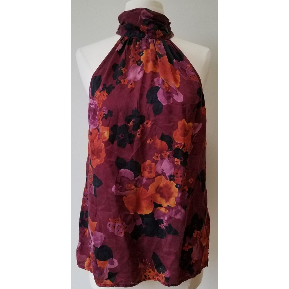 Kenar Silk Floral Halter Neck Sleeveless Top L